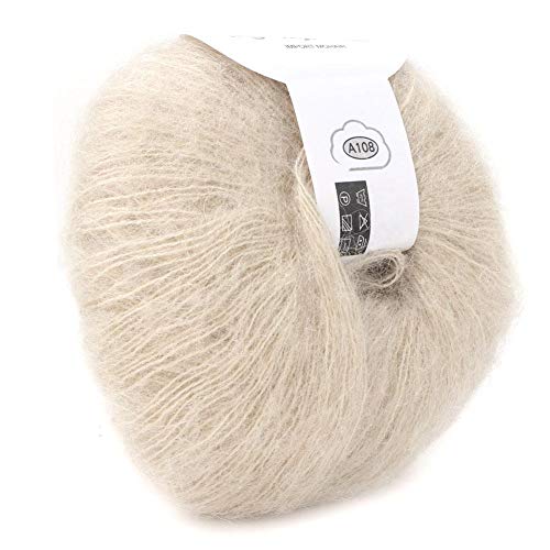 Hilitand Beliebte weiche Mohair Strick Angora Wolle Garn für DIY Stricken (mit Einer Häkelarbeit)(beige) von Hilitand