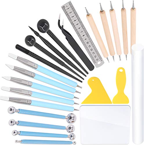 Hilitchi 24 Stück Keramik Clay Tools Set Detail Modellierung Kit einschließlich Kugelschreiber Dotting Tool Mehrzweck-Silikon-Form-Werkzeug für Anfänger, Profis und DIY von Hilitchi