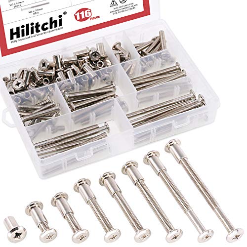 Hilitchi M6 x 20/30 / 40/50 / 60/70 / 80 mm Nieten Kreuzschlitz Schrauben Dübel Zylindermuttern Sortiment Set für Möbelbeschläge von Hilitchi