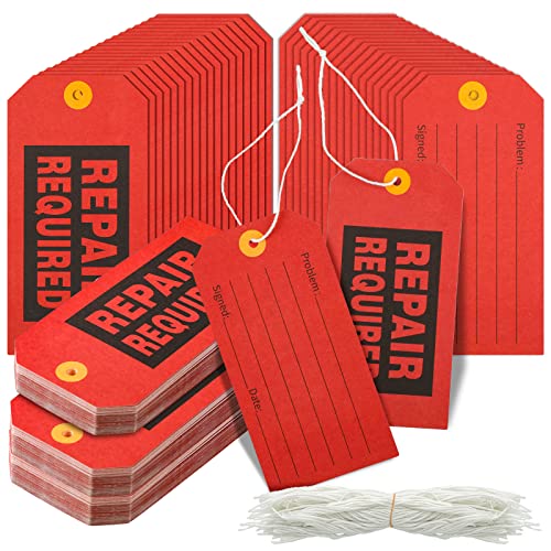 Reparatur erforderlich, 6,1 x 11,9 cm rote Anhänger mit Draht, rote Anhänger für Ausrüstung mit Baumwollschnur, mechanische Wartungspapier-Etiketten, Bulk mit 20,3 cm Draht und Linien (200 Stück) von Hillban