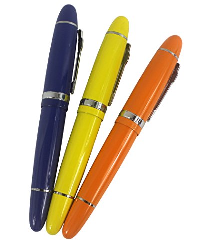 3 Stück Jinhao 159 große Fass Roller Kugelschreiber in 3 Farben (blau, orange, gelb) Stift gesetzt gut Gleichgewicht glattes Schreiben, mit transparentem Stift Tasche von Hillento