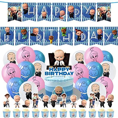 BossBaby Party Supplies Set Hilloly BossBaby Geburtstag Party Dekorationen Happy Birthday Banner Kuchenaufsatz LatexBallons von Hilloly