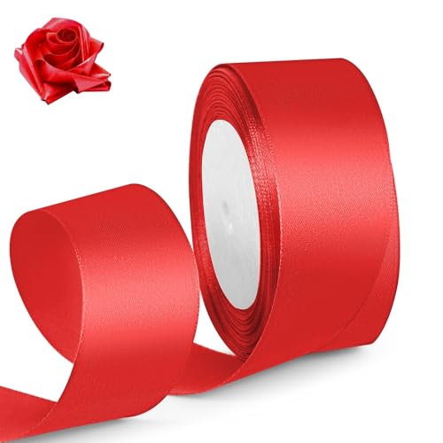 HimBen Satinband, 3,8 cm, 22,7 m, Rot, einfarbiges Stoffband für Geschenkverpackungen, Hochzeit, Polyester-Geschenkband für Geburtstagsparty, Dekoration, Handwerk, Haare, Blumen, Nähen von HimBen