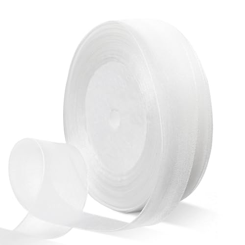 HimBen Weißes transparentes Organzaband, 2,5 cm, 45,7 m, Chiffonband, 1 Rolle für Geschenkverpackungen, Blumenstrauß, Hochzeit, Netzstoffband zum Basteln, Nähen, Haarschleifen, von HimBen