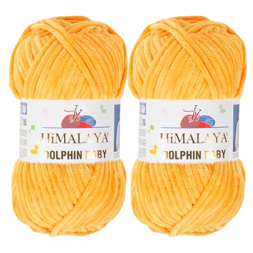 Himalaya Dolphin Baby Garn, samtweiches Chenille-Garn für Amigurumi-Plüsch-Spielzeug, Babydecken und gemütliche Häkel- und Strickprojekte (80368), 2er-Pack von Himalaya Dolphin Baby