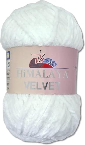 Himalaya 100 g Velvet Dolphin Wolle 40 Farben zur Auswahl Chenille Strickgarn Flauschgarn Glanz Accessoire Kleidung Decken (90001 Schneeweiß) von Himalaya Velvet