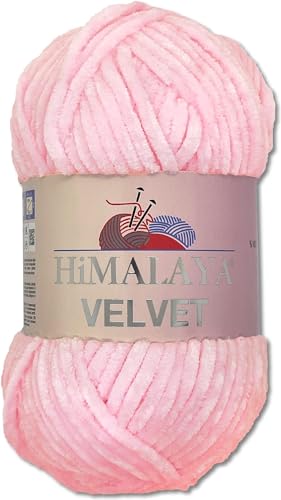 Himalaya 100 g Velvet Dolphin Wolle 40 Farben zur Auswahl Chenille Strickgarn Flauschgarn Glanz Accessoire Kleidung Decken (90003 Babyrosa) von Himalaya Velvet