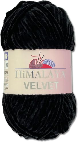 Himalaya Velvet Dolphin Wolle 100 g 40 Farben zur Auswahl Chenille Strickgarn Flauschgarn Glanz Accessoire Kleidung Decken (90011 Schwarz) von Himalaya Velvet