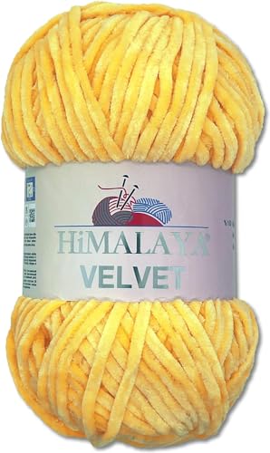 Himalaya 100 g Velvet Dolphin Wolle 40 Farben zur Auswahl Chenille Strickgarn Flauschgarn Glanz Accessoire Kleidung Decken (90013 Gelb) von Himalaya Velvet