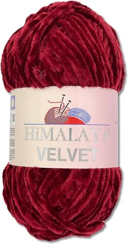 Himalaya 100 g Velvet Dolphin Wolle 40 Farben zur Auswahl Chenille Strickgarn Flauschgarn Glanz Accessoire Kleidung Decken (90022 Kirschrot) von Himalaya Velvet