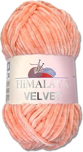 Himalaya 100 g Velvet Dolphin Wolle 40 Farben zur Auswahl Chenille Strickgarn Flauschgarn Glanz Accessoire Kleidung Decken (90023 Pfirsich) von Himalaya Velvet