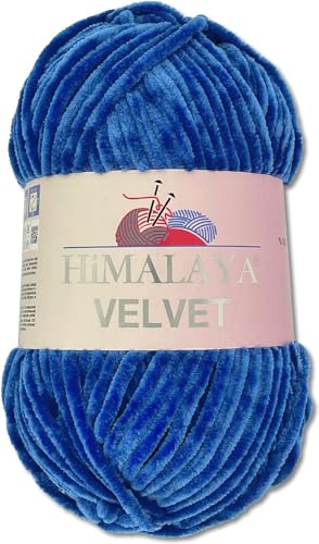 Himalaya 100 g Velvet Dolphin Wolle 40 Farben zur Auswahl Chenille Strickgarn Flauschgarn Glanz Accessoire Kleidung Decken (90029 Blau) von Himalaya Velvet