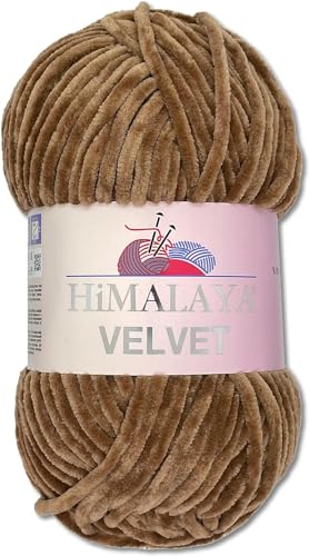 Himalaya 100 g Velvet Dolphin Wolle 40 Farben zur Auswahl Chenille Strickgarn Flauschgarn Glanz Accessoire Kleidung Decken (90037 Braun) von Himalaya Velvet