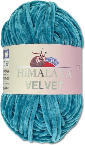 Himalaya 100 g Velvet Dolphin Wolle 40 Farben zur Auswahl Chenille Strickgarn Flauschgarn Glanz Accessoire Kleidung Decken (90041 Pazifikblau) von Himalaya Velvet