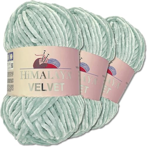 Himalaya Velvet 3 x 100 g Velvet Dolphin Wolle 40 Farben zur Auswahl Chenille Strickgarn Flauschwolle Glanz Accessoire Kleidung Decken (90025 Wolke) von Himalaya Velvet