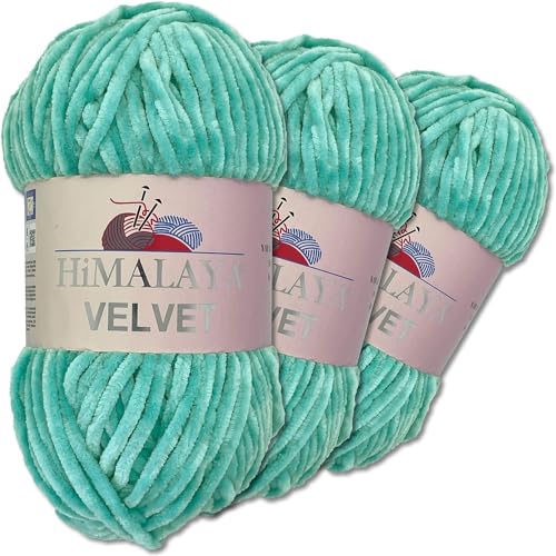 Himalaya Velvet 3 x 100 g Velvet Dolphin Wolle 40 Farben zur Auswahl Chenille Strickgarn Flauschwolle Glanz Accessoire Kleidung Decken wolle zum häkeln (90035 Türkis) von Himalaya Velvet