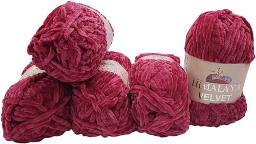 Himalaya Velvet 5 x 100 Gramm Micro-Polyester Strickwolle, Babywolle samtig 500 Gramm Wolle (Bordeauxrot 90010) von Himalaya Velvet