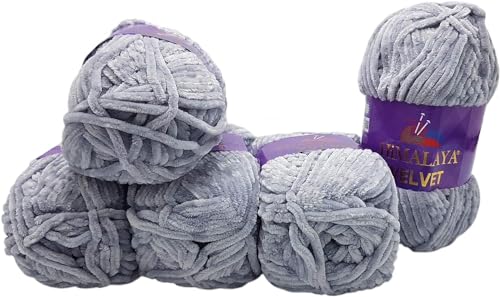 Himalaya Velvet 5 x 100 Gramm Micro-Polyester Strickwolle, Babywolle samtig 500 Gramm Wolle (Grau 90051) von Himalaya Velvet