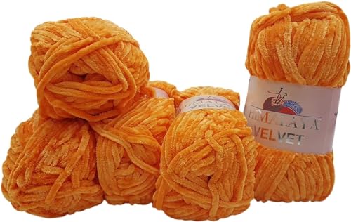 Himalaya Velvet 5 x 100 Gramm Micro-Polyester Strickwolle, Babywolle samtig 500 Gramm Wolle (Orange 90016) von Himalaya Velvet