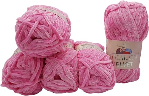 Himalaya Velvet 5 x 100 Gramm Micro-Polyester Strickwolle, Babywolle samtig 500 Gramm Wolle (Rose 90009) von Himalaya Velvet