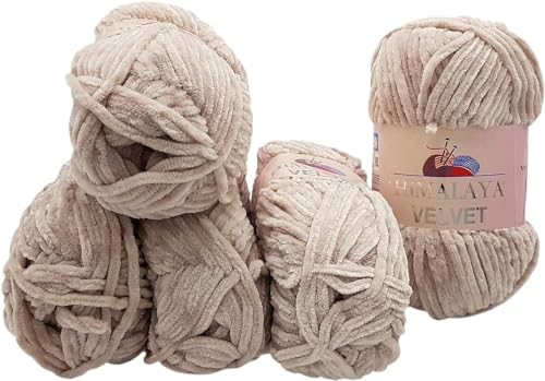 Himalaya Velvet 5 x 100 Gramm Micro-Polyester Strickwolle, Babywolle samtig 500 Gramm Wolle (beige 90042) von Himalaya Velvet