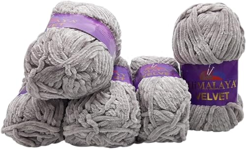 Himalaya Velvet 5 x 100 Gramm Micro-Polyester Strickwolle, Babywolle samtig 500 Gramm Wolle (grau 90057) von Himalaya Velvet