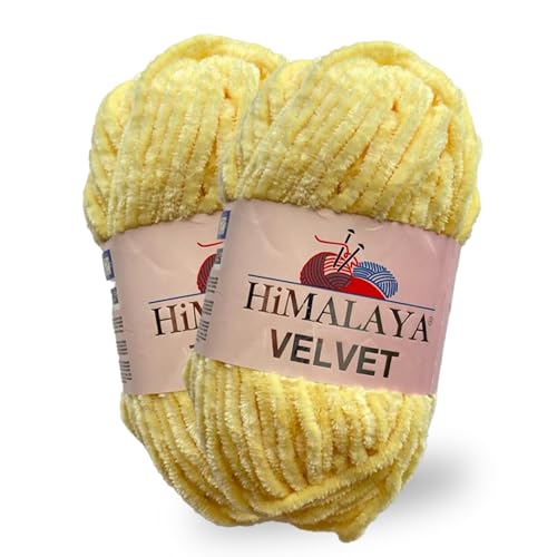 Himalaya Velvet Dolphin Wolle 40 Farben zur Auswahl Chenille Strickgarn Flauschgarn Glanz Accessoire Kleidung Decken 100 g (90002 Hellgelb) von Himalaya velvet