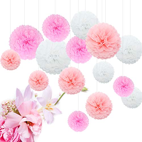 Himeland 15er Pompoms Pompons Papierblume Set für Hochzeit Babyparty Gartenparty Wedding als kinderzimmer Deko von Himeland