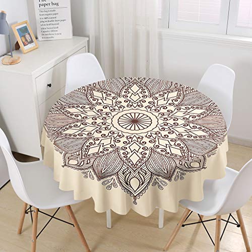 Himlaya Mandala Runde Tischdecke Abwaschbar, Home Tischdecken Wasserdicht Pflegeleicht Abwischbar Schmutzabweisend Tischtuch für Küche Tischdekoration Garten Outdoor (Beige,Durchmesser 120cm) von Himlaya