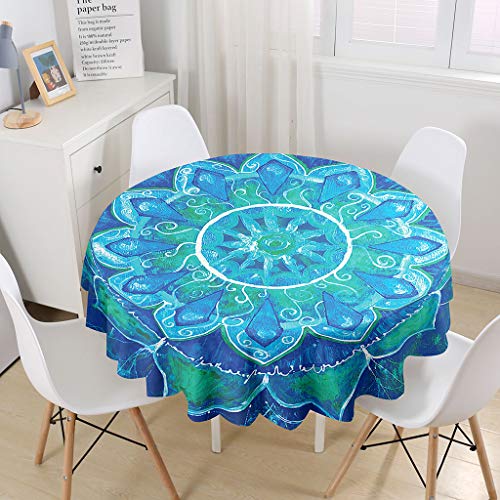 Himlaya Mandala Runde Tischdecke Abwaschbar, Home Tischdecken Wasserdicht Pflegeleicht Abwischbar Schmutzabweisend Tischtuch für Küche Tischdekoration Garten Outdoor (Navy Blau,Durchmesser 100cm) von Himlaya