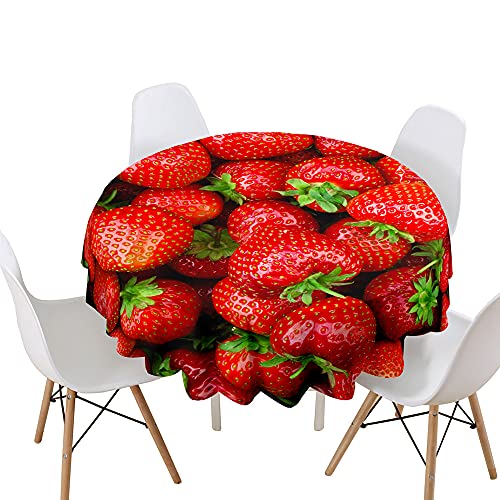 Himlaya Runde Tischdecke Abwaschbar, 3D Obst Home Tischdecken Wasserdicht Pflegeleicht Abwischbar Schmutzabweisend Tischtuch für Küche Tischdekoration Garten Outdoor (Rote Erdbeere,100cm) von Himlaya