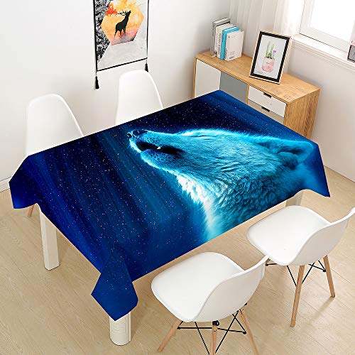 Himlaya Tischdecke 3D Wolf Drucken Abwaschbar, Rechteckig Wachstuchtischdecke, Pflegeleicht Fleckschutz Ölfest Abwaschbar Outdoor Garten Deko (100x140,Blu-Ray) von Himlaya