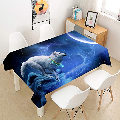 Himlaya Tischdecke 3D Wolf Drucken Abwaschbar, Rechteckig Wachstuchtischdecke, Pflegeleicht Fleckschutz Ölfest Abwaschbar Outdoor Garten Deko (100x140,Galaxis) von Himlaya