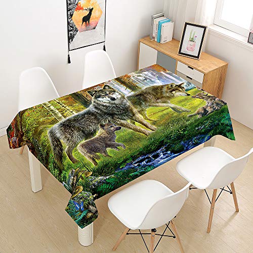 Himlaya Tischdecke 3D Wolf Drucken Abwaschbar, Rechteckig Wachstuchtischdecke, Pflegeleicht Fleckschutz Ölfest Abwaschbar Outdoor Garten Deko (100x140,Wiese) von Himlaya