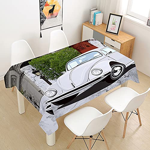 Himlaya Tischdecke Abwaschbar Wasserdicht, 3D Oldtimer Drucken Tischtuch Rechteckig Wachstuchtischdecke, Tischdecken Pflegeleicht Fleckschutz Outdoor Küche Garten Deko (Weiß,140x180) von Himlaya