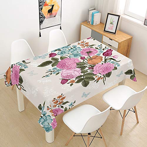 Himlaya Tischdecke Abwaschbar Wasserdicht, 3D Rose Drucken Tischtuch Rechteckig Wachstuchtischdecke, Tischdecken Pflegeleicht Fleckschutz Outdoor Küche Garten Deko (Elegant,140x180) von Himlaya