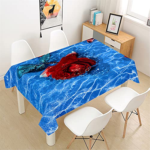 Himlaya Tischdecke Abwaschbar Wasserdicht, 3D Rosen Druck Tischtuch Rechteckig Wachstuchtischdecke, Tischdecken Pflegeleicht Fleckschutz Outdoor Küche Garten Deko (Blaues Wasser,100x140cm) von Himlaya