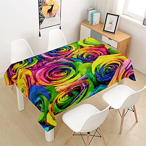 Himlaya Tischdecke Abwaschbar Wasserdicht, 3D Rosen Druck Tischtuch Rechteckig Wachstuchtischdecke, Tischdecken Pflegeleicht Fleckschutz Outdoor Küche Garten Deko (Bunte Rosen,140x140cm) von Himlaya