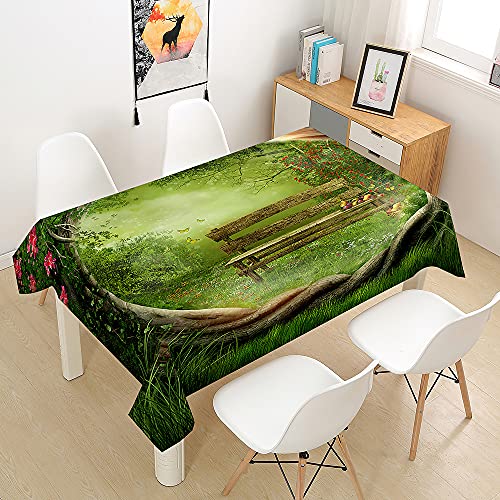 Himlaya Tischdecke Abwaschbar Wasserdicht, 3D Wald Druck Tischtuch Rechteckig Wachstuchtischdecke, Tischdecken Pflegeleicht Fleckschutz Outdoor Küche Garten Deko (Grüner Wald,140x260cm) von Himlaya