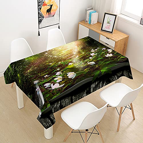 Himlaya Tischdecke Abwaschbar Wasserdicht, 3D Wald Druck Tischtuch Rechteckig Wachstuchtischdecke, Tischdecken Pflegeleicht Fleckschutz Outdoor Küche Garten Deko (Leuchtende Blumen,100x140cm) von Himlaya