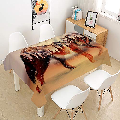 Himlaya Tischdecke Abwaschbar Wasserdicht, 3D Wolf Drucken Tischtuch Rechteckig Wachstuchtischdecke, Tischdecken Pflegeleicht Fleckschutz Outdoor Küche Garten Deko (Berg,140x200) von Himlaya