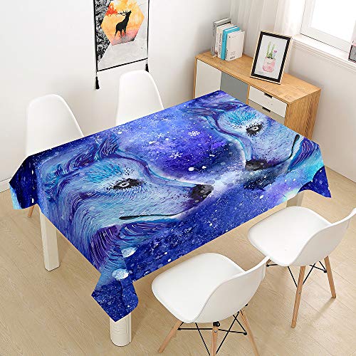 Himlaya Tischdecke Abwaschbar Wasserdicht, 3D Wolf Drucken Tischtuch Rechteckig Wachstuchtischdecke, Tischdecken Pflegeleicht Fleckschutz Outdoor Küche Garten Deko (Blau,140x200) von Himlaya