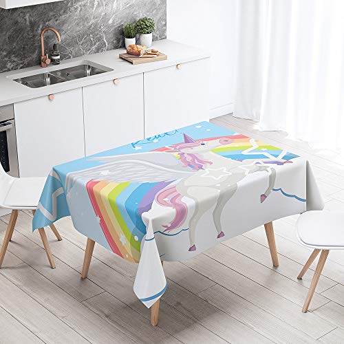 Himlaya Tischdecke Abwaschbar Wasserdicht, Tischtuch Rechteckig Wachstuchtischdecke 3D Einhorn Drucken, Tischdecken Pflegeleicht Fleckschutz Outdoor Küche Garten Deko (Regenbogen,60x60) von Himlaya