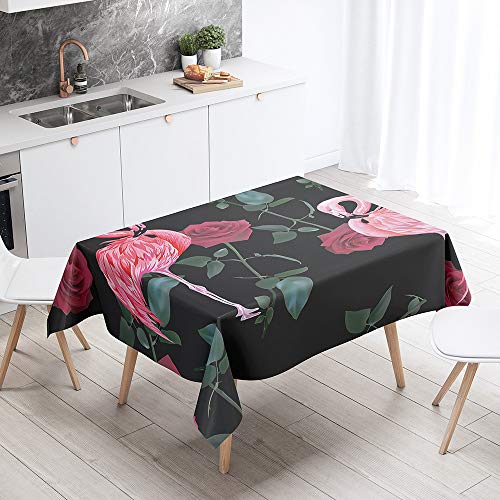 Himlaya Tischdecke Abwaschbar Wasserdicht, Tischtuch Rechteckig Wachstuchtischdecke 3D Flamingo Drucken, Tischdecken Pflegeleicht Fleckschutz Outdoor Küche Garten Deko (Rose,140x160) von Himlaya