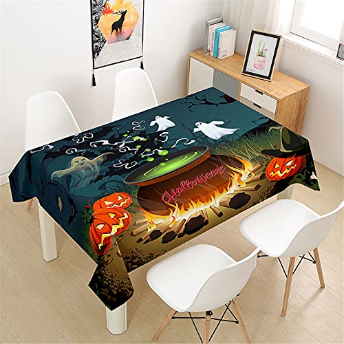 Himlaya Tischdecke Abwaschbar Wasserdicht, Tischtuch Rechteckig Wachstuchtischdecke 3D Halloween Drucken, Tischdecken Pflegeleicht Fleckschutz Outdoor Küche Garten (Kürbis Geist,100x140cm) von Himlaya