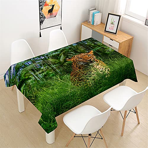 Himlaya Tischdecke Abwaschbar Wasserdicht, Tischtuch Rechteckig Wachstuchtischdecke 3D Leoparden Druck Tischdecken Pflegeleicht Fleckschutz Outdoor Küche Garten (Grüner Wald,140x260cm) von Himlaya