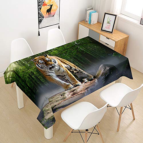 Himlaya Tischdecke Abwaschbar Wasserdicht, Tischtuch Rechteckig Wachstuchtischdecke 3D Tiger Drucken, Tischdecken Pflegeleicht Fleckschutz Outdoor Küche Garten Deko (Wald,100x140) von Himlaya