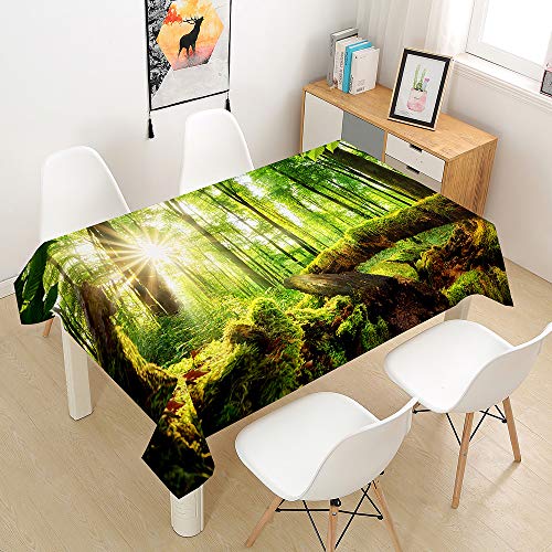 Himlaya Tischdecke Abwaschbar Wasserdicht, Tischtuch Rechteckig Wachstuchtischdecke 3D Wald Drucken, Tischdecken Pflegeleicht Fleckschutz Outdoor Küche Garten Deko (Grün,100x140) von Himlaya