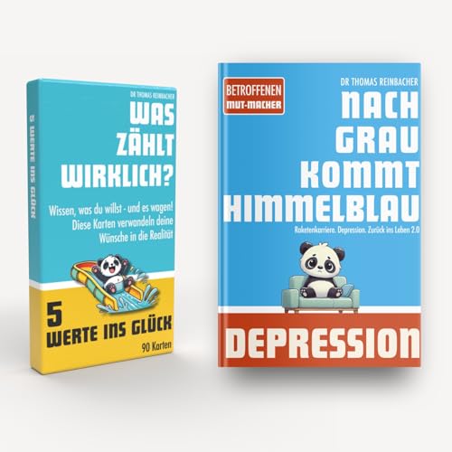 Himmelblau Mut-Mach Geschenk bei Depression und Burnout für Betroffene, Angehörige - Buch Nach Grau kommt Kartenspiel 5 Werte ins Glück, Achtsamkeit Geschenk, Therapie Tools von Himmelblau