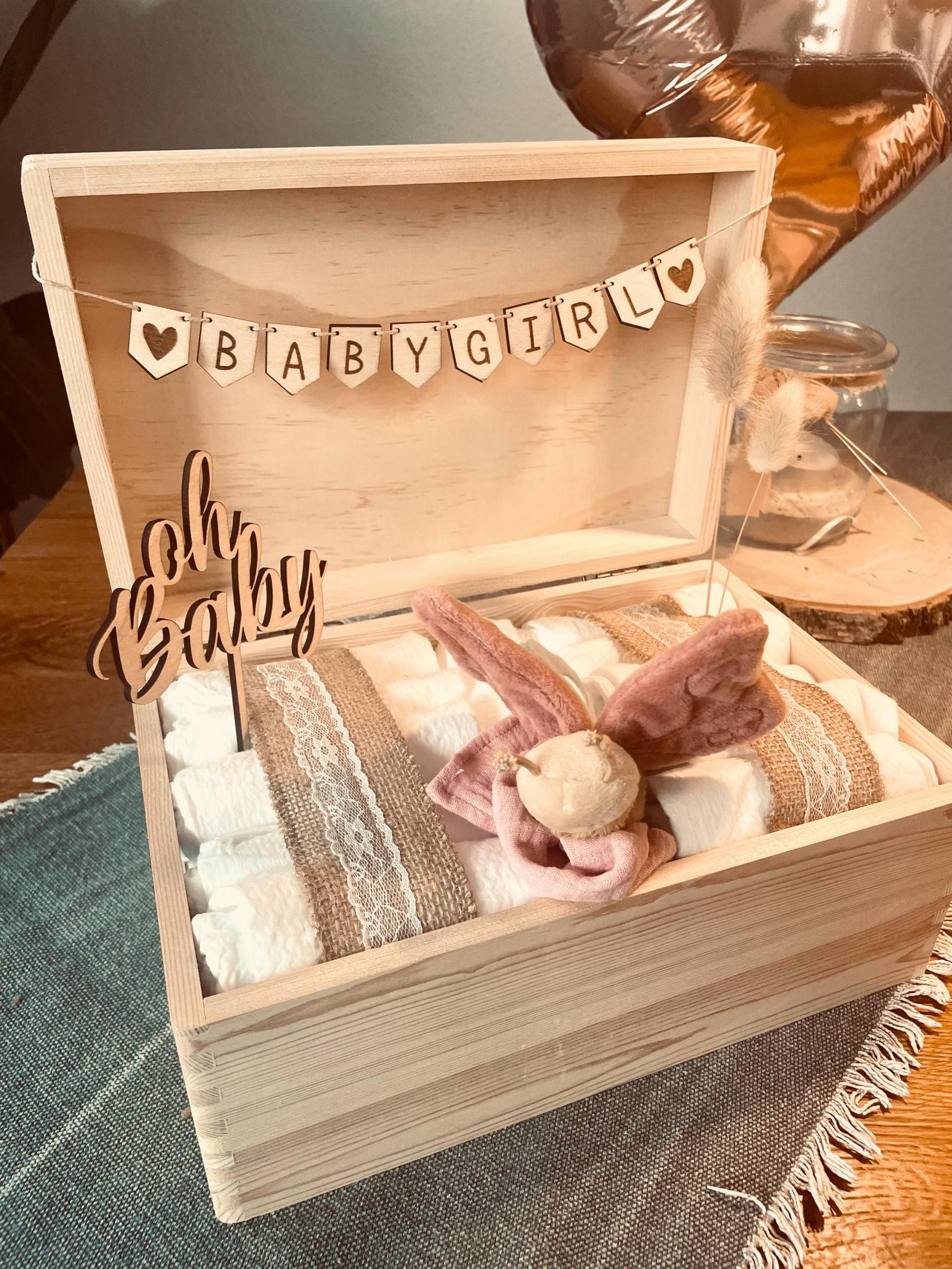 Windelkiste ~ Babymädchen Personalisiert ~Geschenk Zur Geburt Taufe Windeltorte von HimmelhochjauchzenDE